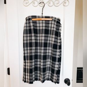 Fringe Pleated Black & Cream Vintage Wool Wrap Skirt